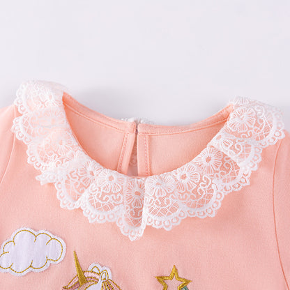 Summer Arrival Cartoon and Star Pattern Short Sleeves Dress for Stylish Girls