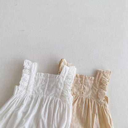 Summer Arrival Baby Girls Solid Color Lace Decorated Fly Sleeves Onesies, MyKids-USA®, Baby One-Pieces, MyKids-USA -  -  -  -  -  -  - 