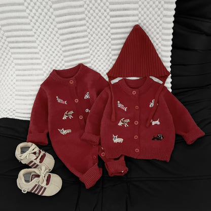 Autumn and Winter Arrival Baby Kids Unisex Puppy Cartoon Embroidery Pattern Long Sleeves Casual Rompers