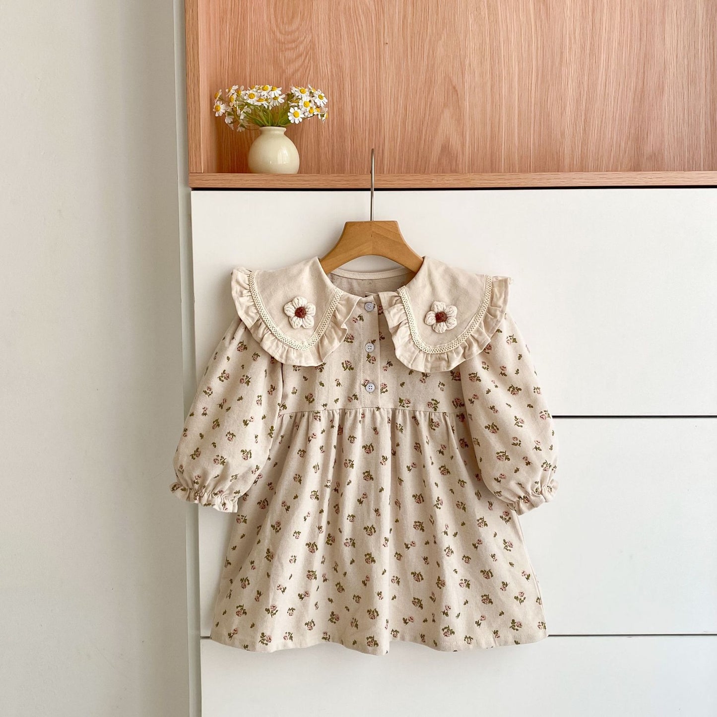 Arrival Spring and Autumn Flowers Pattern Baby Kids Girls Turn-down Collar Onesies and Dress – Princess Sister Matching Set