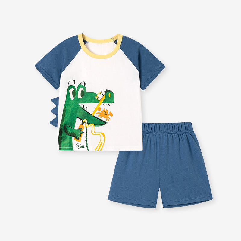 Summer Hot Selling Baby Kids Boys Short Sleeves Cartoon Animals Pattern T-shirt and Shorts Clothing Set, MyKids-USA®, Baby & Toddler Outfits, MyKids-USA - Size/Age - 90 (12-24M) - Color - Blue -  -  - TR2601281118-A.