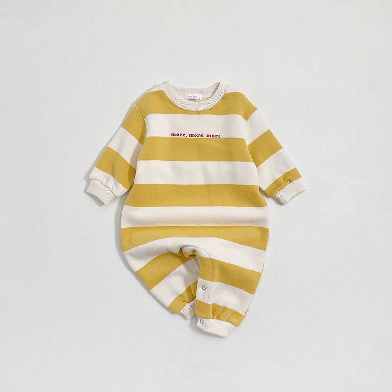 Winter and Autumn Arrival Baby Unisex Long Sleeves Striped Pattern Thick Rompers