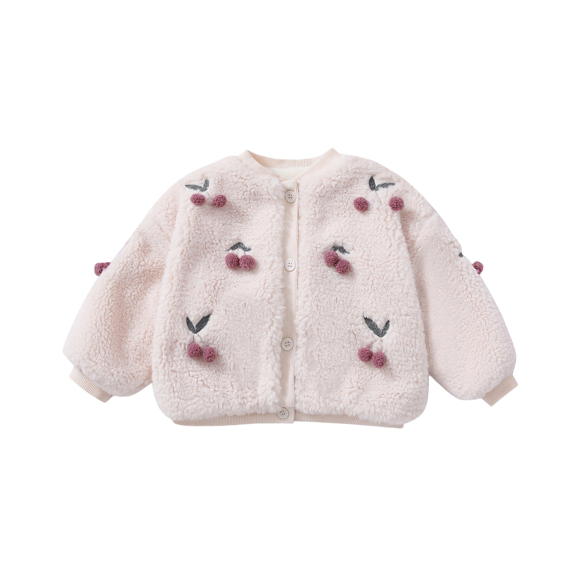 Autumn and Winter Arrival Girls Fleece Comfortable Long Sleeves Cherry Pattern Top Casual Sweater, MyKids-USA®, Baby & Toddler Outerwear, MyKids-USA - Size/Age - 73 (6-9M) - Color - Beige -  -  - TR2411091944-A