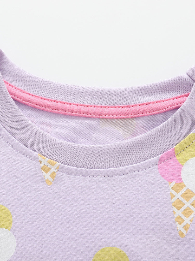 Arrival Summer Baby Kids Girls Short Sleeves Ice-Cream Pattern Top and Shorts Clothing Set