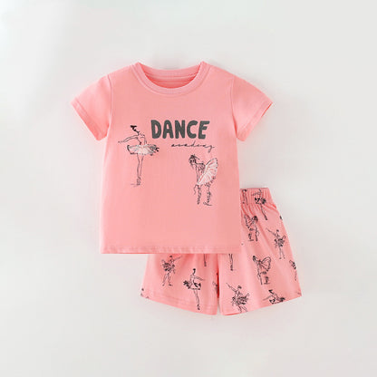 Baby Ballet Girl Print Pattern Summer Comfy Sets