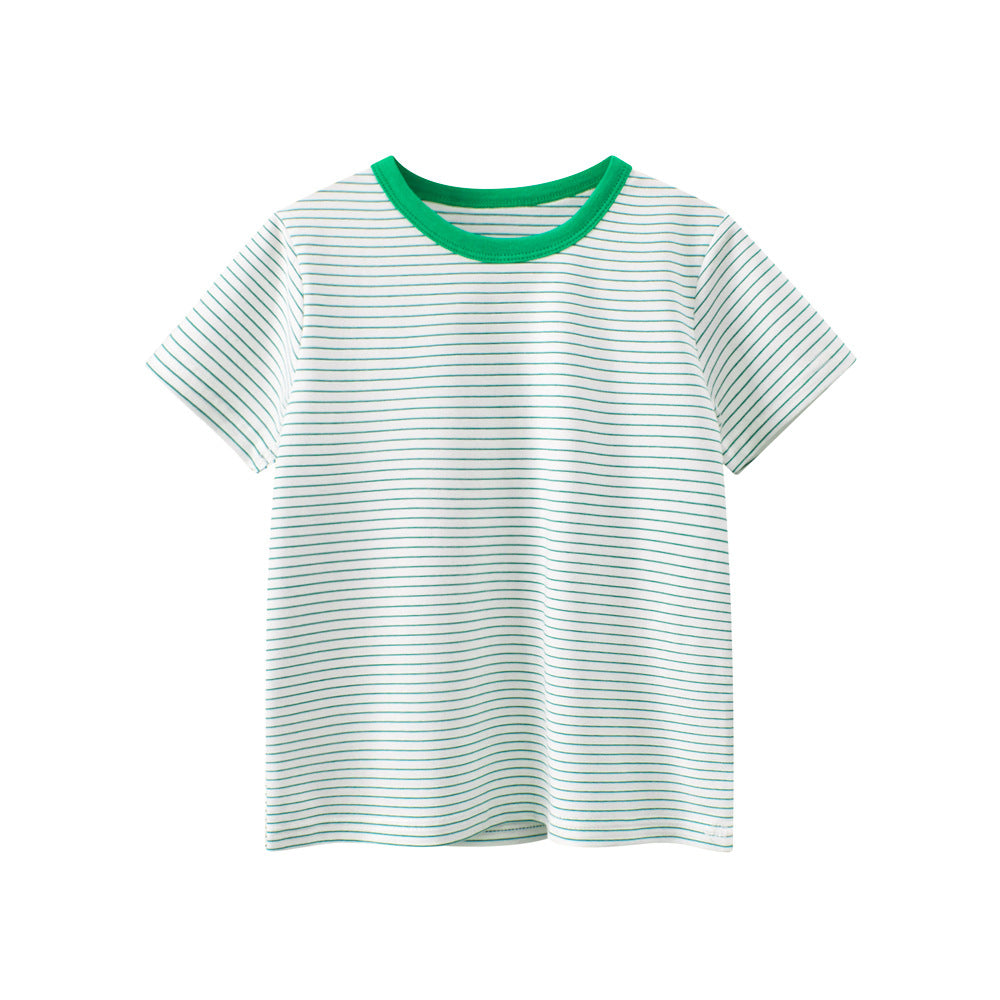 Summer Boys’ Striped Pattern T-shirt in European and American Style, MyKids-USA®, T-Shirts, MyKids-USA - Size/Age - 90 (12-24M) - Color - Green -  -  - TR2603011520-A.