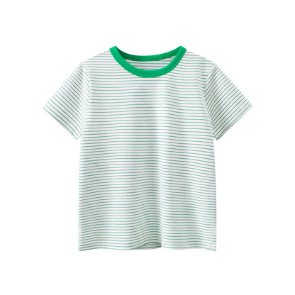 Summer Boys’ Striped Pattern T-shirt in European and American Style, MyKids-USA®, T-Shirts, MyKids-USA - Size/Age - 90 (12-24M) - Color - Green -  -  - TR2603011520-A.