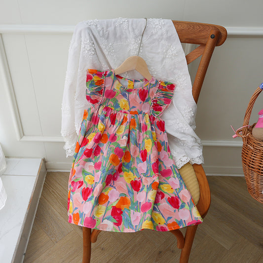 Summer Arrival Kids Girls Fly Sleeves Tulip Flowers Pattern Dress, MyKids-USA®, Baby & Toddler Dresses, MyKids-USA -  -  -  -  -  -  - 