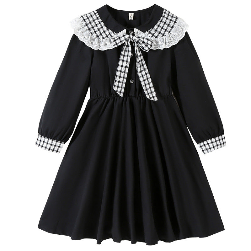 Autumn Arrival Long Sleeves Plaid Pattern Color Patchwork Dress for Stylish Girls