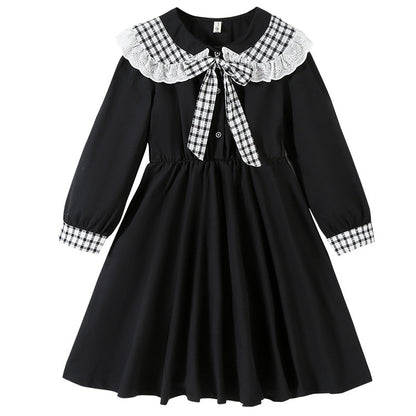 Autumn Arrival Long Sleeves Plaid Pattern Color Patchwork Dress for Stylish Girls