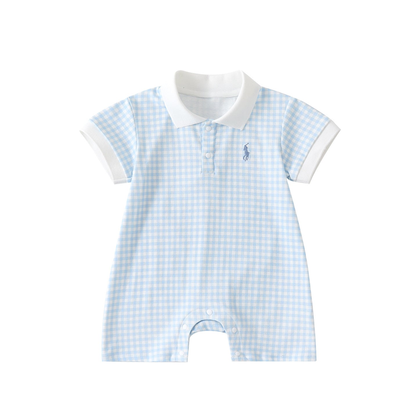 Summer Arrival Baby Short Sleeves Plaid Pattern Turn-down Collar Rompers, MyKids-USA®, Baby & Children's One-Pieces, MyKids-USA - Size/Age - 66 (3-6M) - Color - Light Blue -  -  - TR2605142343-A.