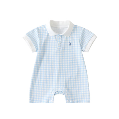 Summer Arrival Baby Short Sleeves Plaid Pattern Turn-down Collar Rompers, MyKids-USA®, Baby & Children's One-Pieces, MyKids-USA - Size/Age - 66 (3-6M) - Color - Light Blue -  -  - TR2605142343-A.
