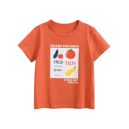 Summer Girls’ Fruits and Letters Pattern Printed T-shirt in European and American Style, MyKids-USA®, Baby & Toddler Tops, MyKids-USA - Size/Age - 90 (12-24M) - Color - Orange -  -  - TR2506161632-A