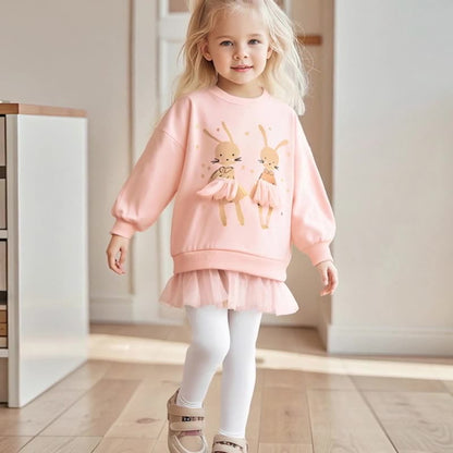 Spring and Autumn Girls Rabbits Cartoon Pattern Long Sleeves Sweatshirt and White Pants Clothing Set, MyKids-USA®, Baby & Toddler Outfits, MyKids-USA - Size/Age - 90 (12-24M) - Color - Pink -  -  - TR2507192230-A