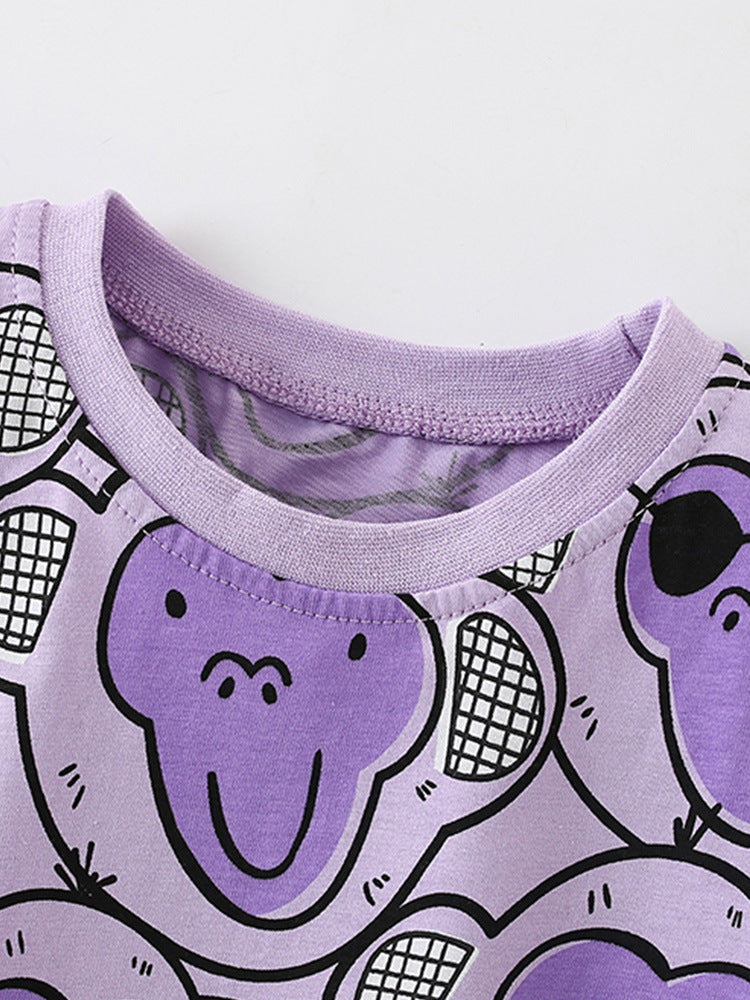 Summer Baby Kids Girls Cartoon Monkey Pattern Short Sleeves T-Shirt And Shorts Casual Clothing Set