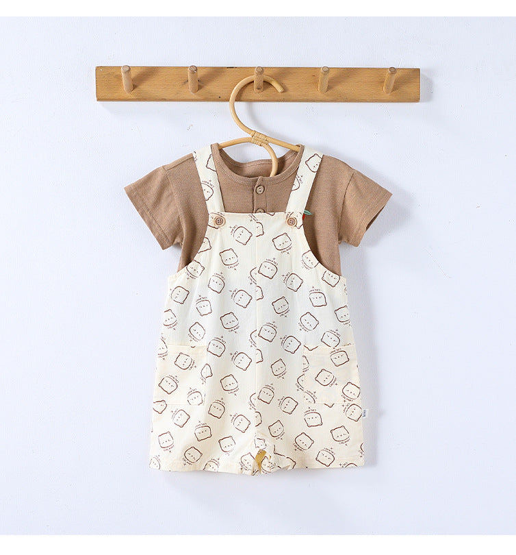 Summer Baby Kids Unisex Fruits Embroidered Pattern Short Sleeves T-shirt and Teddy Pattern Rompers Overalls Clothing Set, MyKids-USA®, Baby & Toddler Outfits, MyKids-USA -  -  -  -  -  -  - 