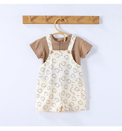 Summer Baby Kids Unisex Fruits Embroidered Pattern Short Sleeves T-shirt and Teddy Pattern Rompers Overalls Clothing Set, MyKids-USA®, Baby & Toddler Outfits, MyKids-USA -  -  -  -  -  -  - 