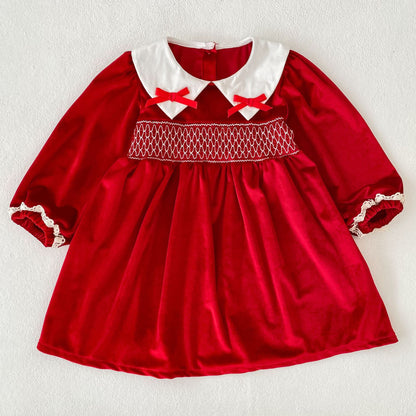 MyKids-USA® Autumn Lace Trim Baby Kids Girls Princess Long Sleeves Color Patchwork Dress