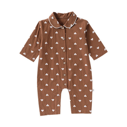 Spring Arrival Baby Unisex Long Sleeves Simple Heart Pattern Rompers, MyKids-USA®, Baby One-Pieces, MyKids-USA - Size/Age - 66 (3-6M) - Color - Brown -  -  - TR2502282302-B