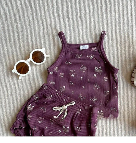 Summer Arrival Baby Girls Sleeveless Floral Pattern Top Vest and Bloomers Clothing Sets, MyKids-USA®, Baby & Toddler Outfits, MyKids-USA - Size/Age - 73 (6-9M) - Color - Purple -  -  - TR2506101805-A