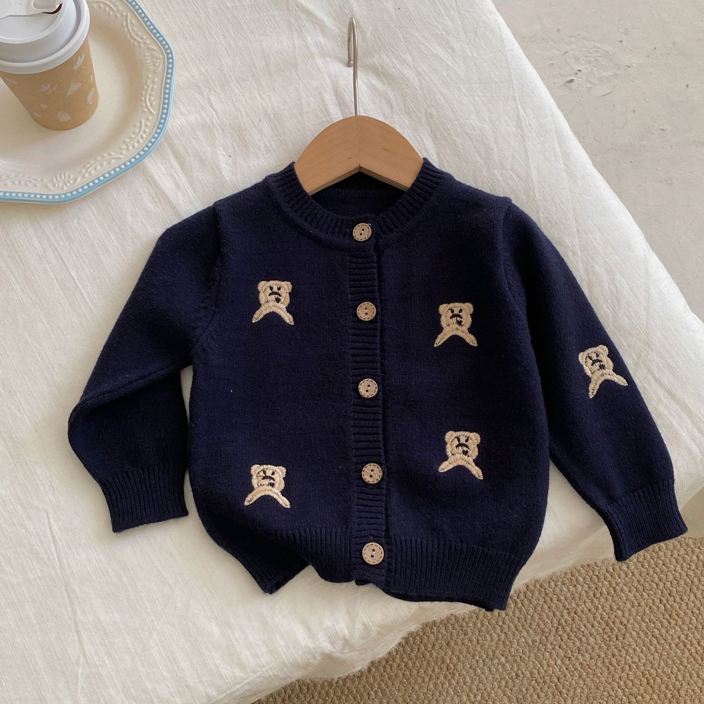 Autumn and Winter Arrival Baby Kids Unisex Embroidery Pattern Long Sleeves Casual Cardigan