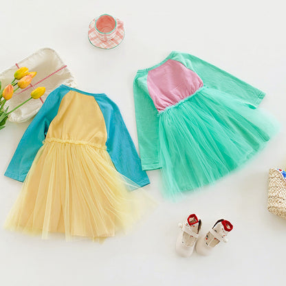 Autumn Baby Kids Girls Long Sleeves Color Patchwork Tulle Patchwork Dress, MyKids-USA®, Baby & Children's Dresses, MyKids-USA -  -  -  -  -  -  - .