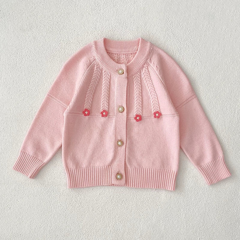 Autumn Arrival Baby Girls Comfortable Flowers Pattern Knitted Long Sleeves Cardigan, MyKids-USA®, Cardigans, MyKids-USA - Size/Age - 73 (6-9M) - Color - Pink -  -  - TR2507262231-B