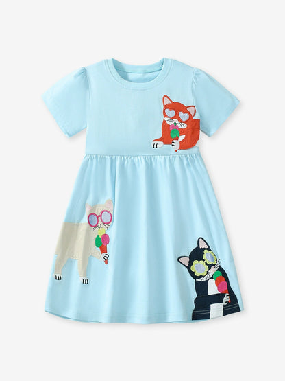 Summer Pure Cotton Animals Cartoon Pattern Short Sleeves Dress for Stylish Girls, MyKids-USA®, Baby & Toddler Dresses, MyKids-USA -  -  -  -  -  -  - 