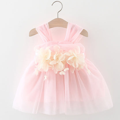 Baby Girl Flower Patched Design Mesh Princess Formal Dress