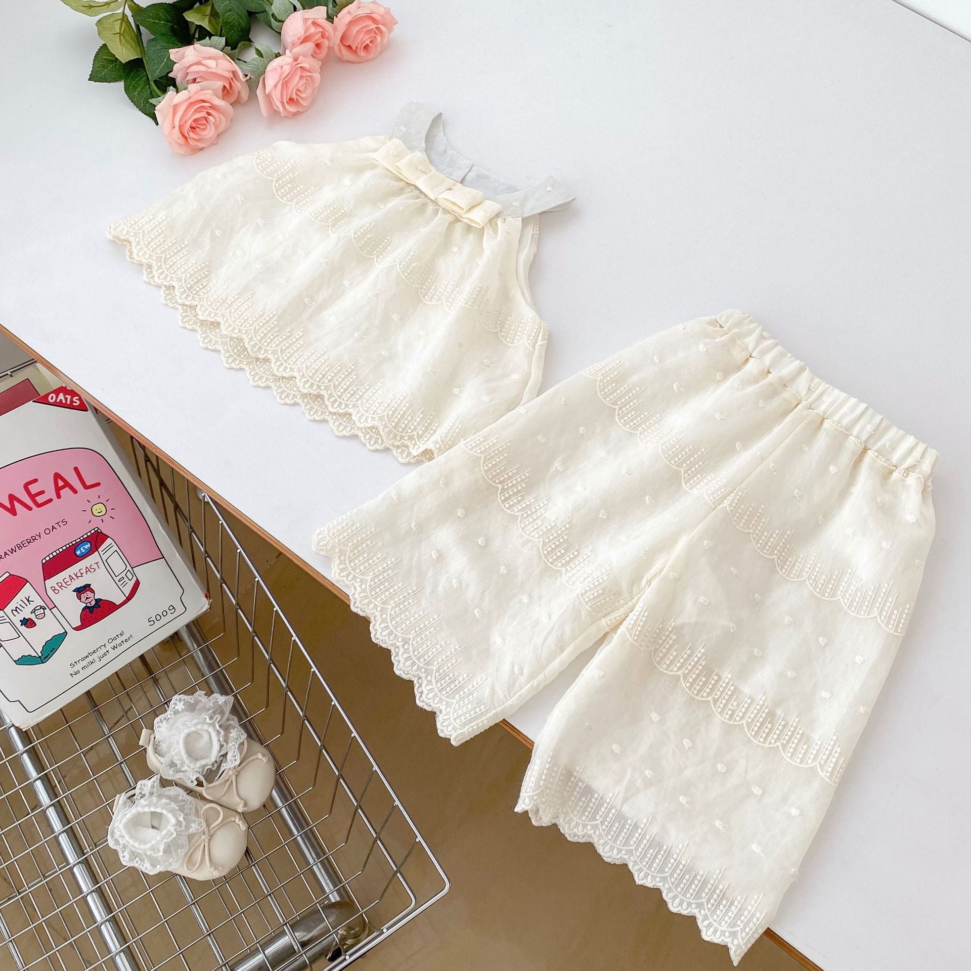 Summer Baby Kids Solid Color Sleeveless Dots Embroidery Pattern Top Dress and Pants Clothing Set for Girls, MyKids-USA®, Baby & Toddler Outfits, MyKids-USA -  -  -  -  -  -  - 