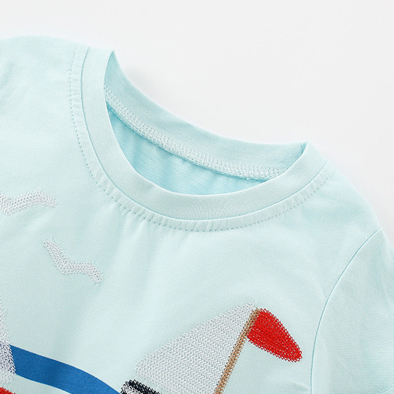 Summer Boys’ English Boats Sail the Sea Cartoon Pattern T-shirt in European and American Style, MyKids-USA®, T-Shirts, MyKids-USA -  -  -  -  -  -  - 