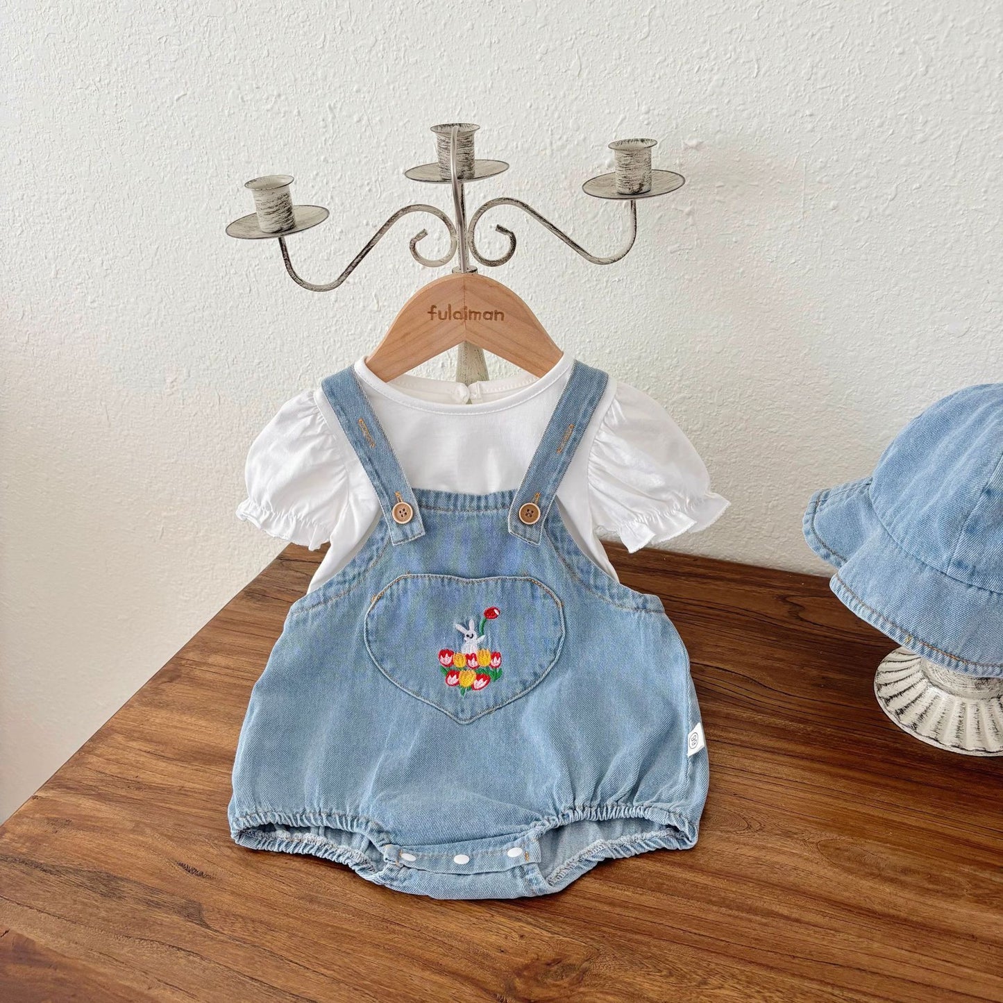 Summer Hot Selling Baby Kids Unisex Sleeveless Denim Blue Strap Onesies Overalls, White T-Shirt and Hat Clothing Set, MyKids-USA®, Baby & Toddler Outfits, MyKids-USA -  -  -  -  -  -  - 