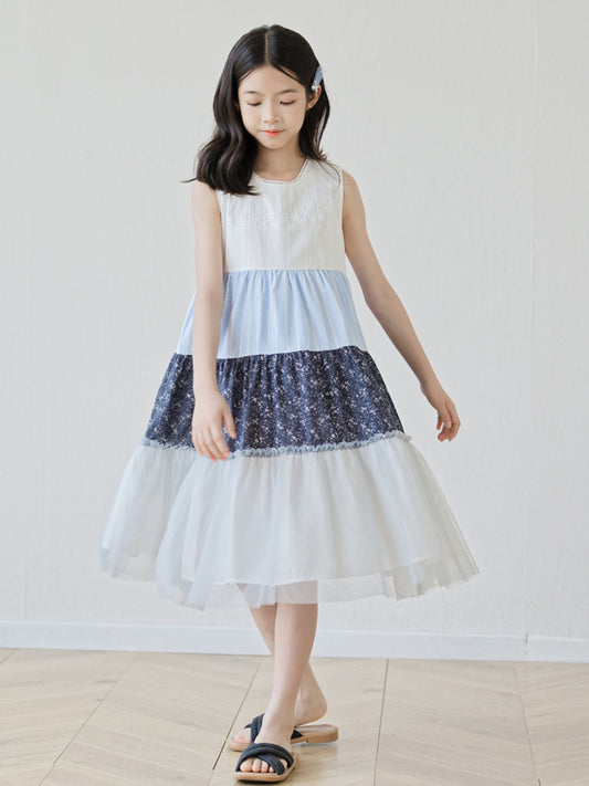 Summer Arrival Sleeveless Color Patchwork Dress for Stylish Girls