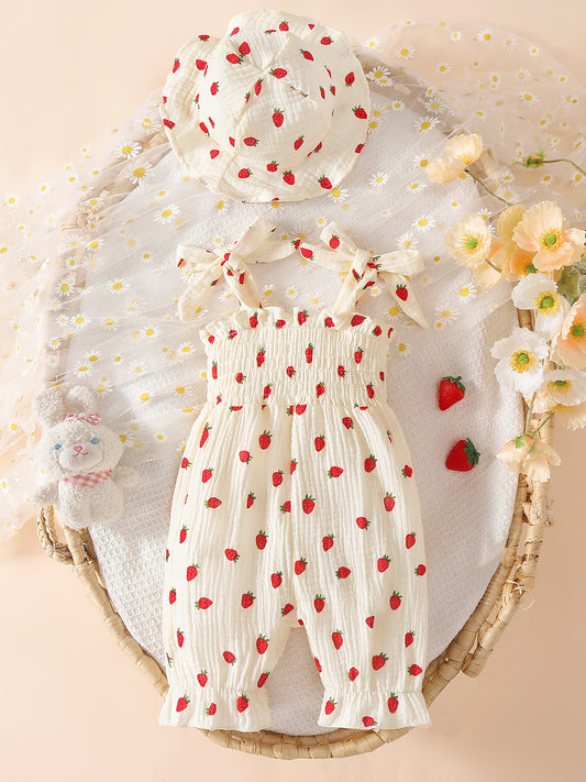 Design Summer Baby Kids Girls Sleeveless Strawberry Pattern Rompers with Hat, MyKids-USA®, Baby & Children's One-Pieces, MyKids-USA - Size/Age - 66 (3-6M) - Color - Red -  -  - TR2605272338-A.