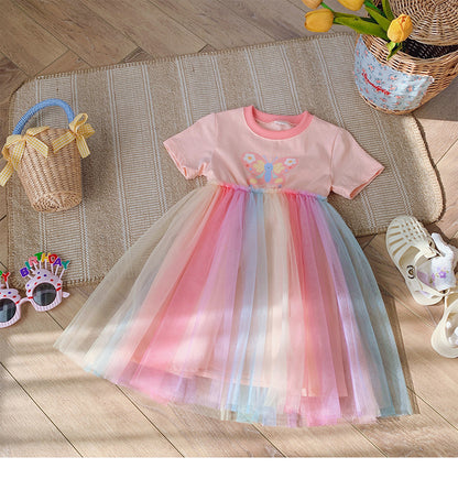 Summer Arrival Butterfly Pattern Short Sleeves Tulle Patchwork Dress for Stylish Girls, MyKids-USA®, Baby & Toddler Dresses, MyKids-USA -  -  -  -  -  -  - 