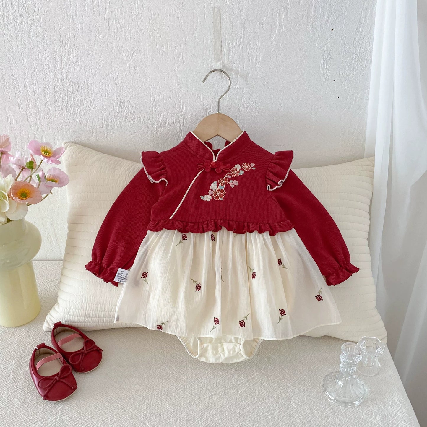 Autumn Arrival Baby Girls Long Sleeves Flowers Embroidered Pattern Color Patchwork Onesies, MyKids-USA®, Baby & Toddler Dresses, MyKids-USA -  -  -  -  -  -  - 