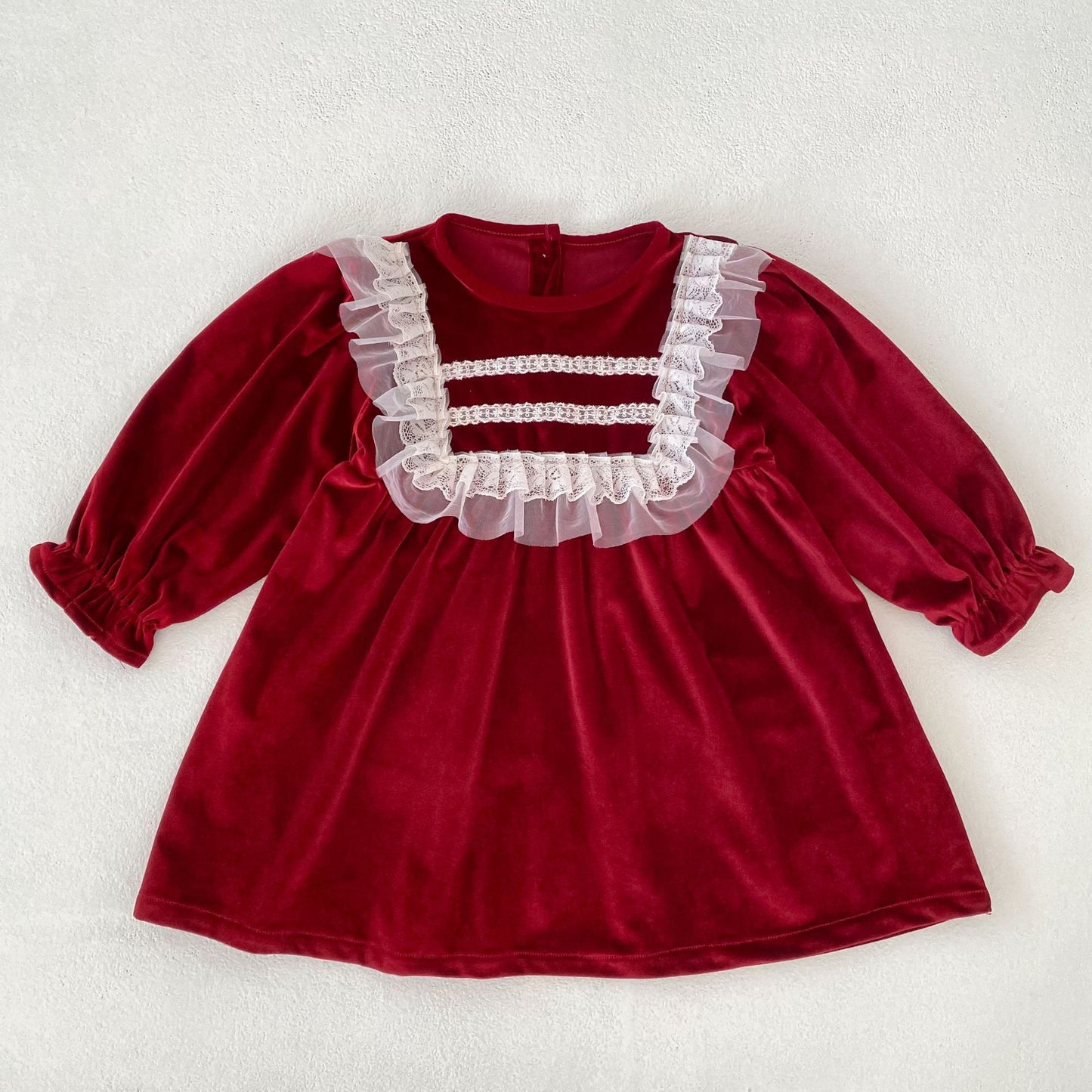 MyKids-USA® Autumn Lace Trim Baby Kids Girls Princess Long Sleeves Dress