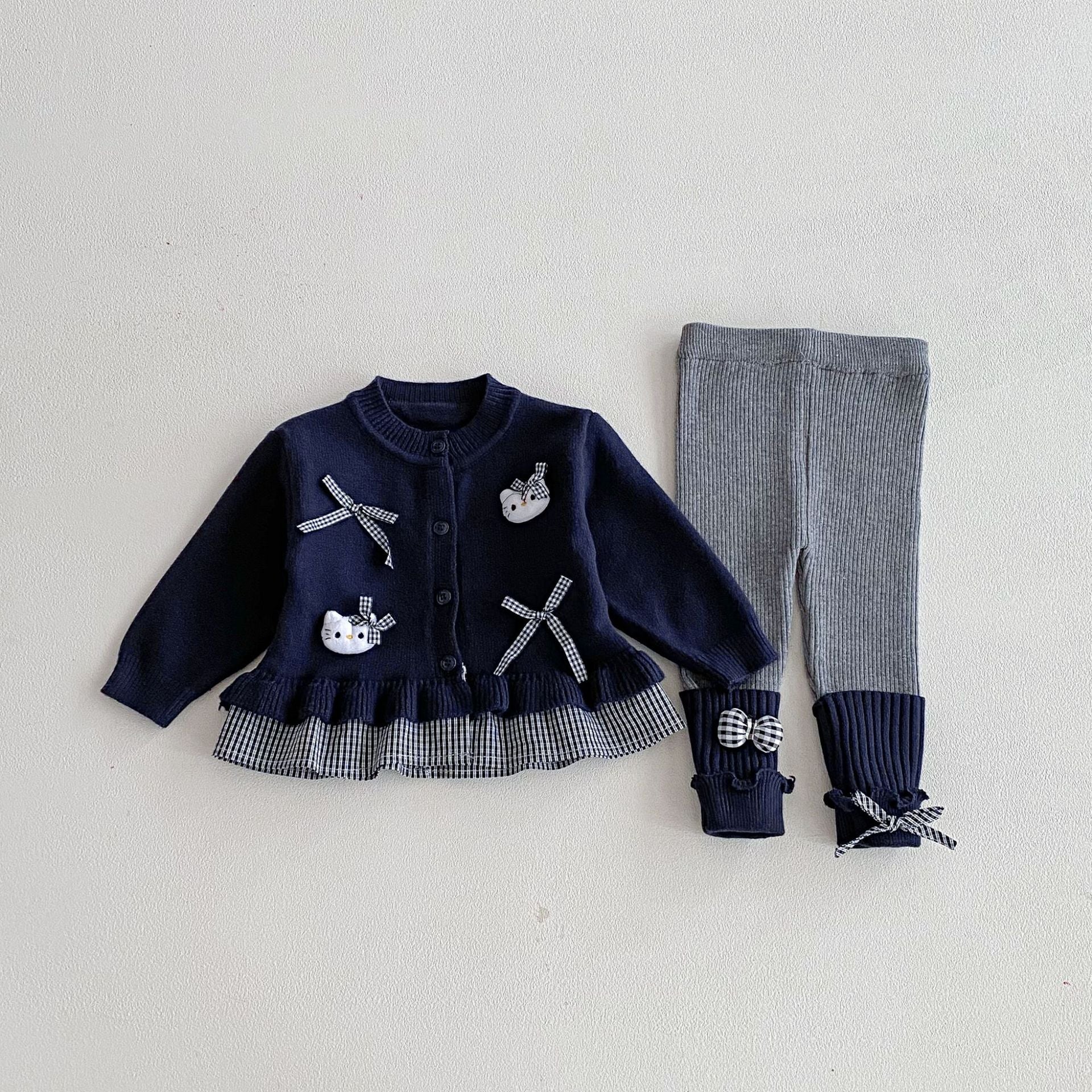 Winter and Autumn Baby Kids Girls Long Sleeves Cartoon Pattern Top and Color Patchwork Pants Knitted Clothing Set, MyKids-USA®, Baby & Toddler Outfits, MyKids-USA - Size/Age - 73 (6-9M) - Color - Navy Blue (Dark Blue) -  -  - TR2511262206-A