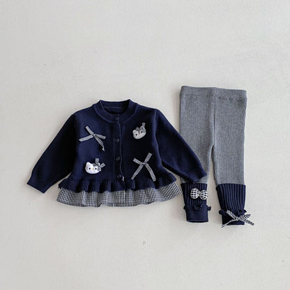 Winter and Autumn Baby Kids Girls Long Sleeves Cartoon Pattern Top and Color Patchwork Pants Knitted Clothing Set, MyKids-USA®, Baby & Toddler Outfits, MyKids-USA - Size/Age - 73 (6-9M) - Color - Navy Blue (Dark Blue) -  -  - TR2511262206-A