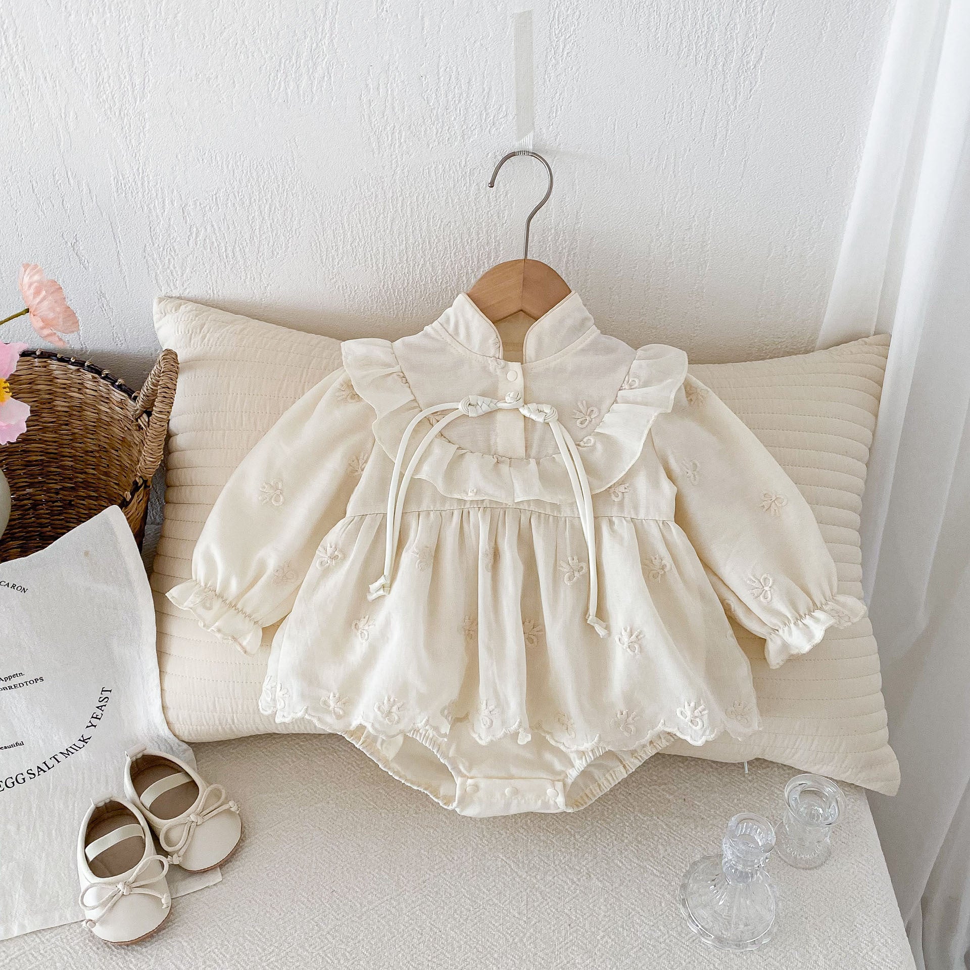 Autumn Arrival Baby Girls Long Sleeves Butterfly-bows Embroidery Pattern Onesies, MyKids-USA®, Baby One-Pieces, MyKids-USA - Size/Age - 66 (3-6M) - Color - White -  -  - TR2409300949-A