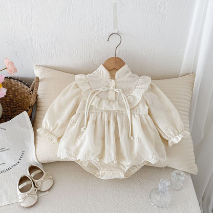 Autumn Arrival Baby Girls Long Sleeves Butterfly-bows Embroidery Pattern Onesies, MyKids-USA®, Baby One-Pieces, MyKids-USA - Size/Age - 66 (3-6M) - Color - White -  -  - TR2409300949-A