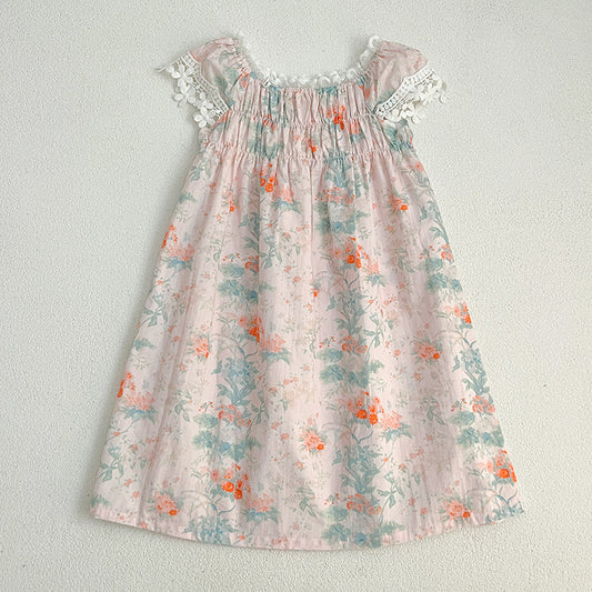 Summer Arrival Girls’ Classic Lace Sleeves Square Neck Floral Pattern Dress, MyKids-USA®, Baby & Toddler Dresses, MyKids-USA -  -  -  -  -  -  - 
