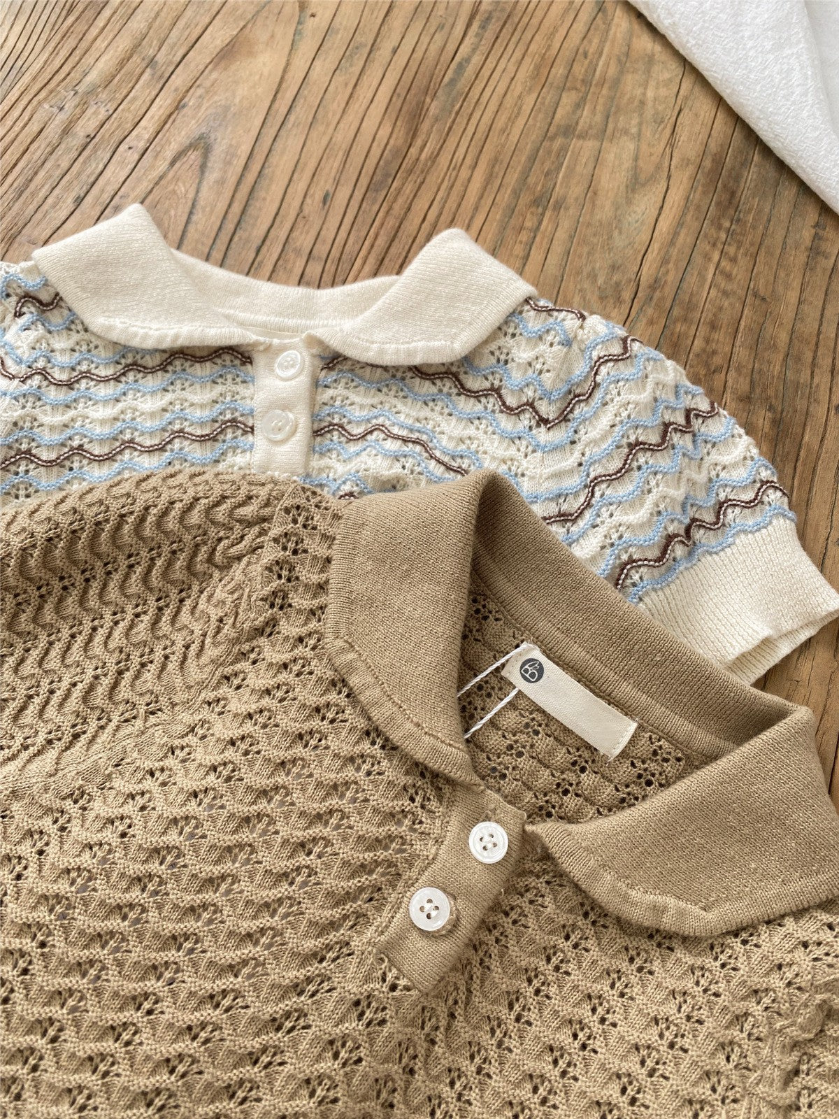 Arrival Summer Baby Kids Unisex Jacquard Pattern Knitted Short Sleeves Top