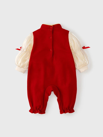 Autumn Design Baby Girls Color Patchwork Stand Collar Romper with Butterfly Bows, MyKids-USA®, Baby One-Pieces, MyKids-USA -  -  -  -  -  -  - 