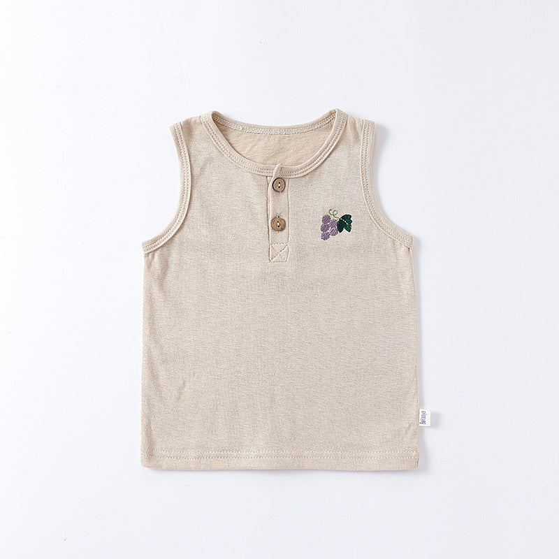 Summer Baby Kids Unisex Fruit Embroidered Logo Sleeveless Simple Vest And Bloomers