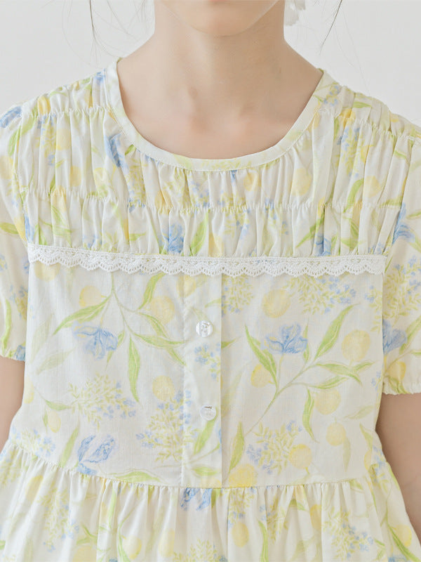Summer Arrival Short Sleeves Floral Design Dress for Stylish Girls