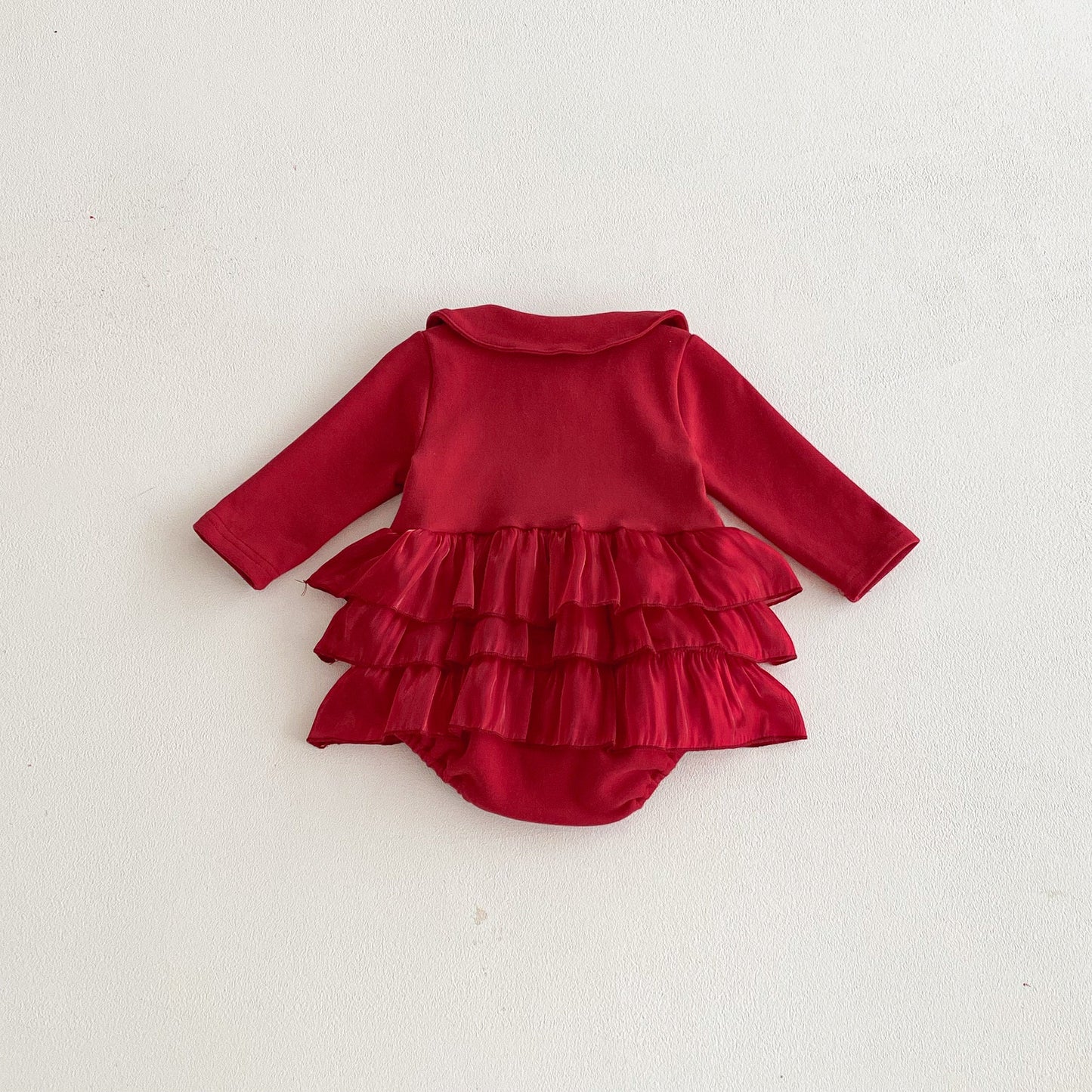 Autumn Arrival Baby Girls Long Sleeves Red Solid Color Ruffle Onesies, MyKids-USA®, Baby One-Pieces, MyKids-USA -  -  -  -  -  -  - 