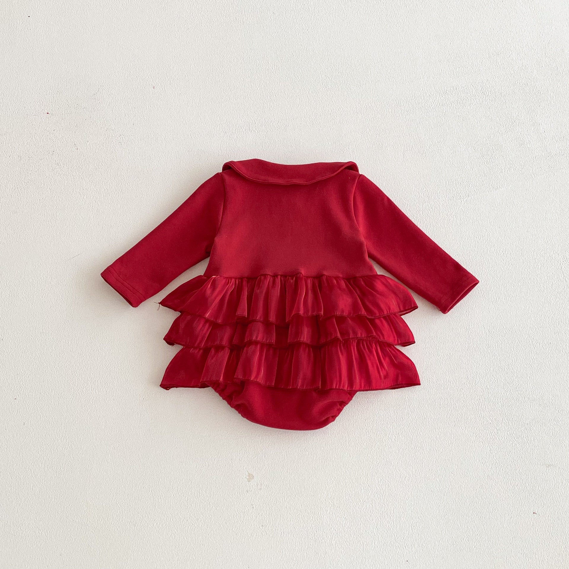 Autumn Arrival Baby Girls Long Sleeves Red Solid Color Ruffle Onesies, MyKids-USA®, Baby One-Pieces, MyKids-USA -  -  -  -  -  -  - 