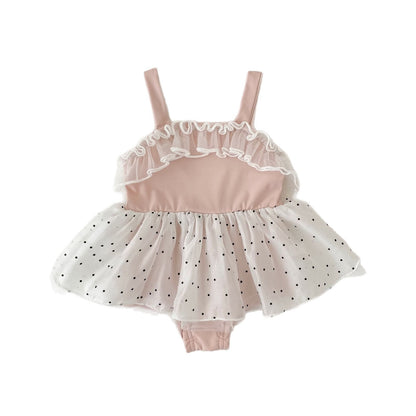 Summer Arrival Baby Girls Dots Pattern Lace Trim Swimwear, MyKids-USA®, Baby & Children's One-Pieces, MyKids-USA - Size/Age - 73 (6-9M) - Color - Pink -  -  - TR2505202259-B.