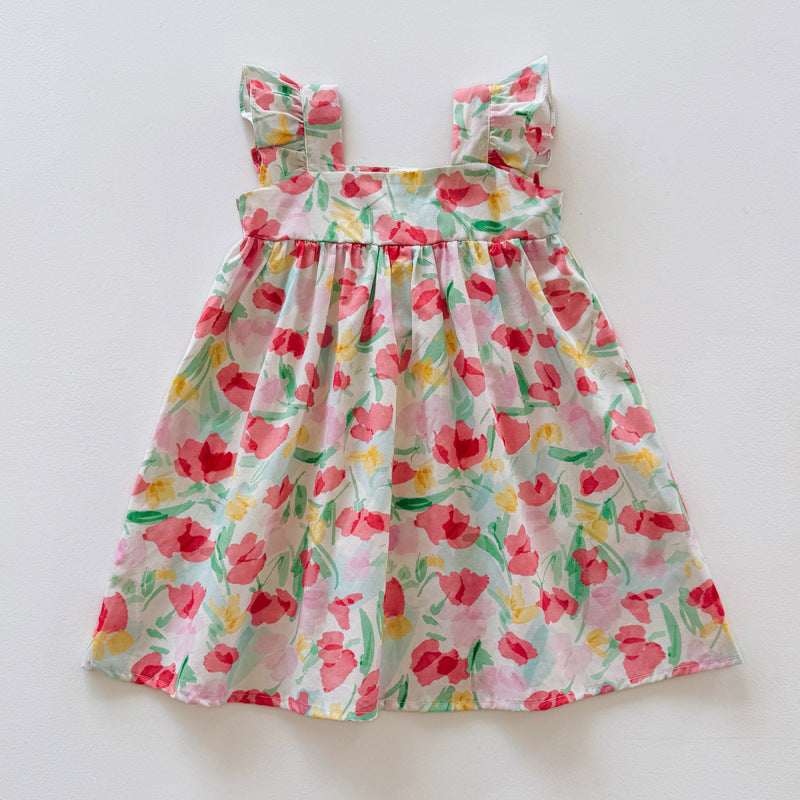 Summer Arrival Floral Pattern Square Neck Sleeveless Dress for Stylish Girls, MyKids-USA®, Baby & Toddler Dresses, MyKids-USA - Size/Age - 90 (12-24M) - Color - Red -  -  - TR2504161945-C.